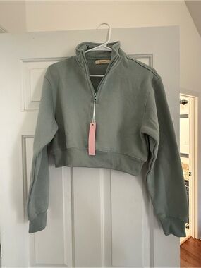 Cozy Cropped Quarter-Zip Pullover - Sage Green